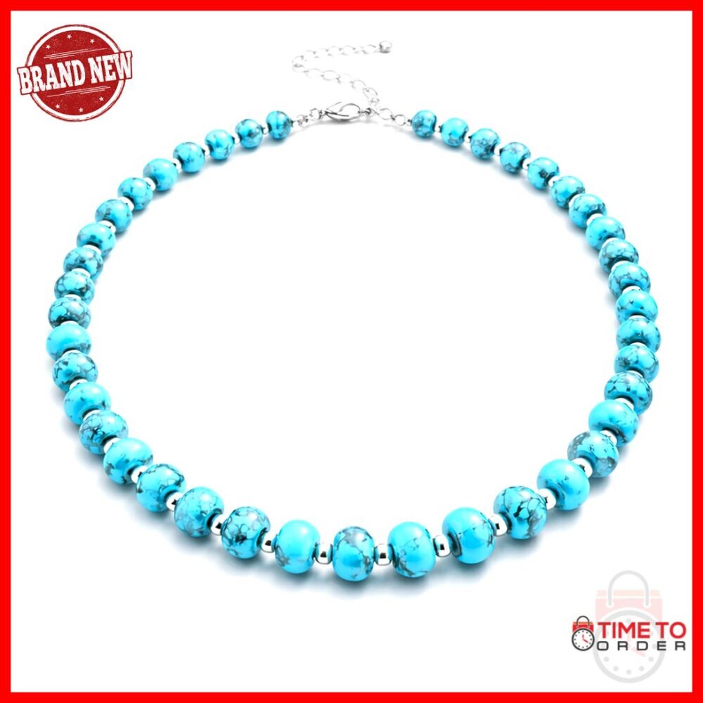 925 Sterling Silver Turquoise Beaded Choker Necklace Western Jewelry